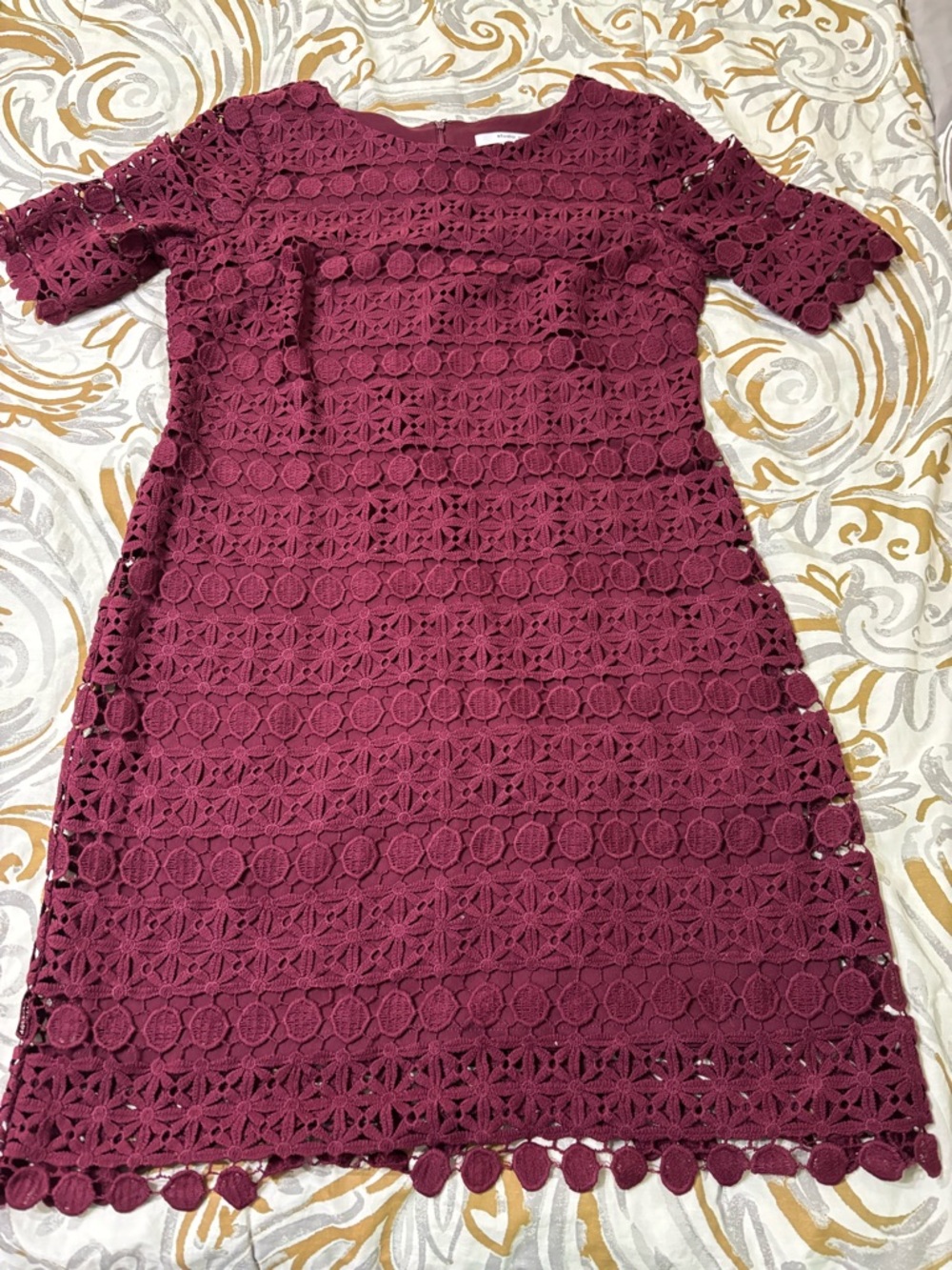 Crochet Lace Midi Dress in Burgundy